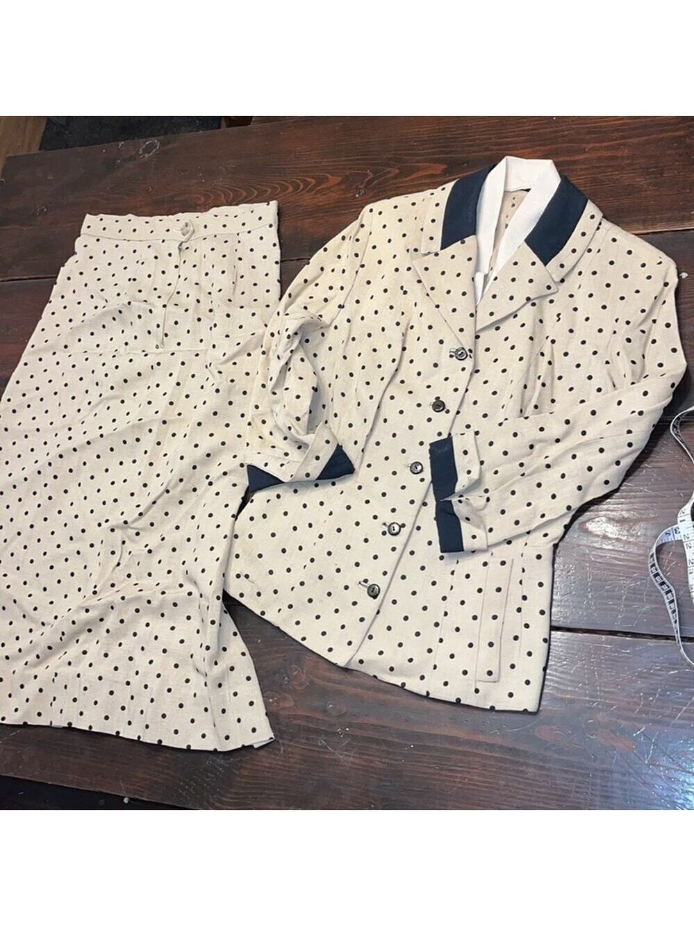 Vintage 50s 60s polka dot skirt and jacket / blouse • modest • suit • 70s • - Picture 9 of 13